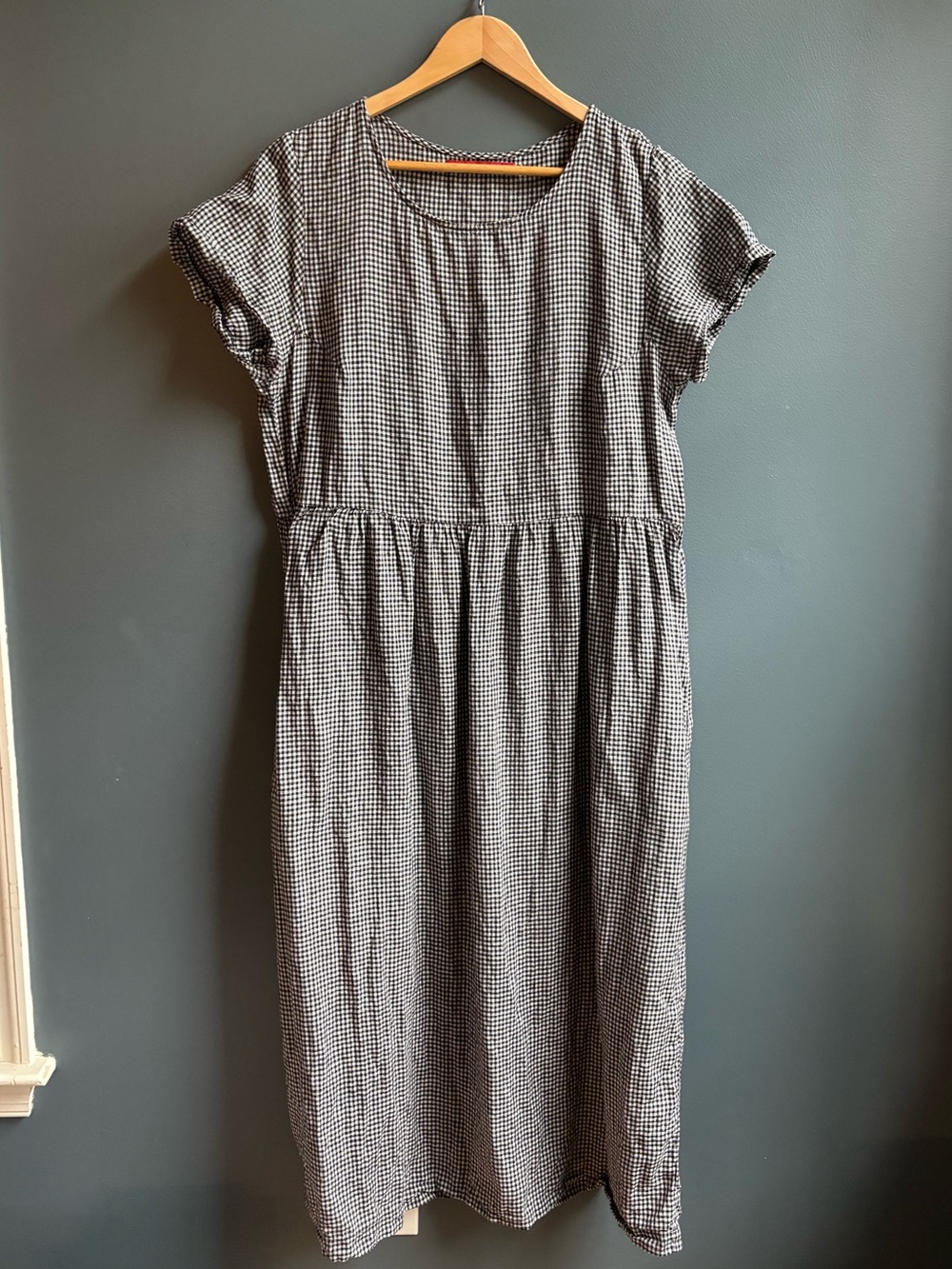 Pyne & Smith No.17 Full Length Linen Dress XL Black White Check with Pockets
